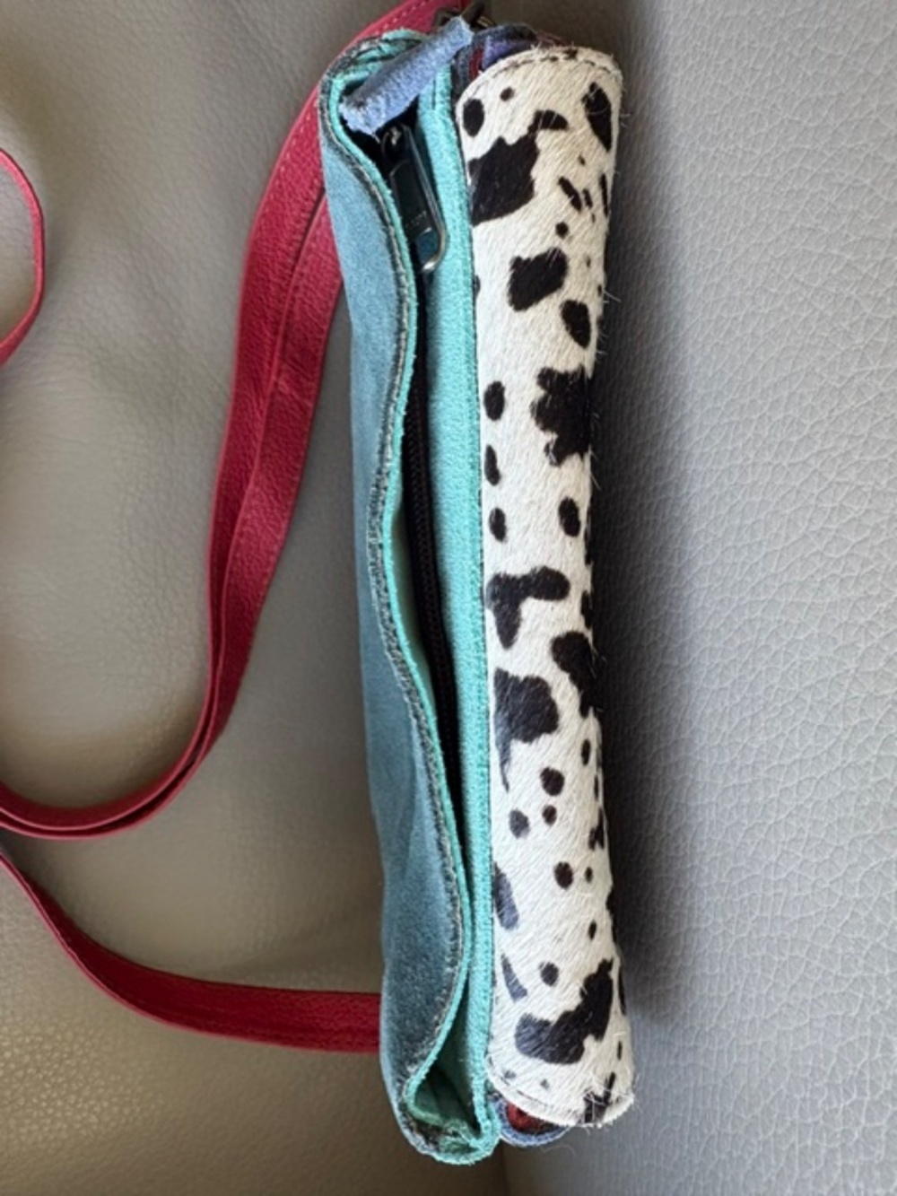 SORUKA small Women's suede leather crossbody bag multicolour animal print front - Picture 9 of 16